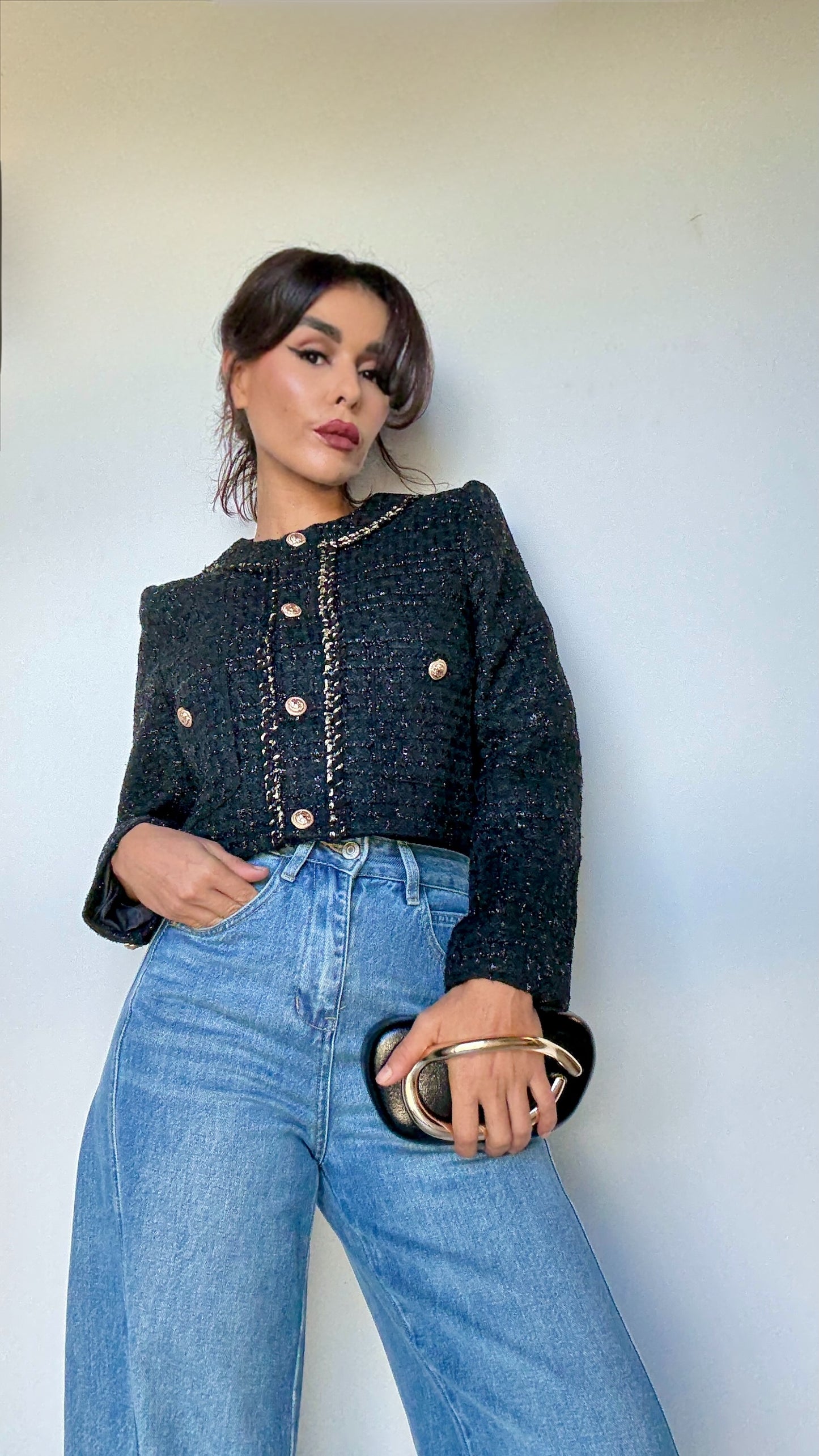 Veste en tweed noire – Chic & intemporelle