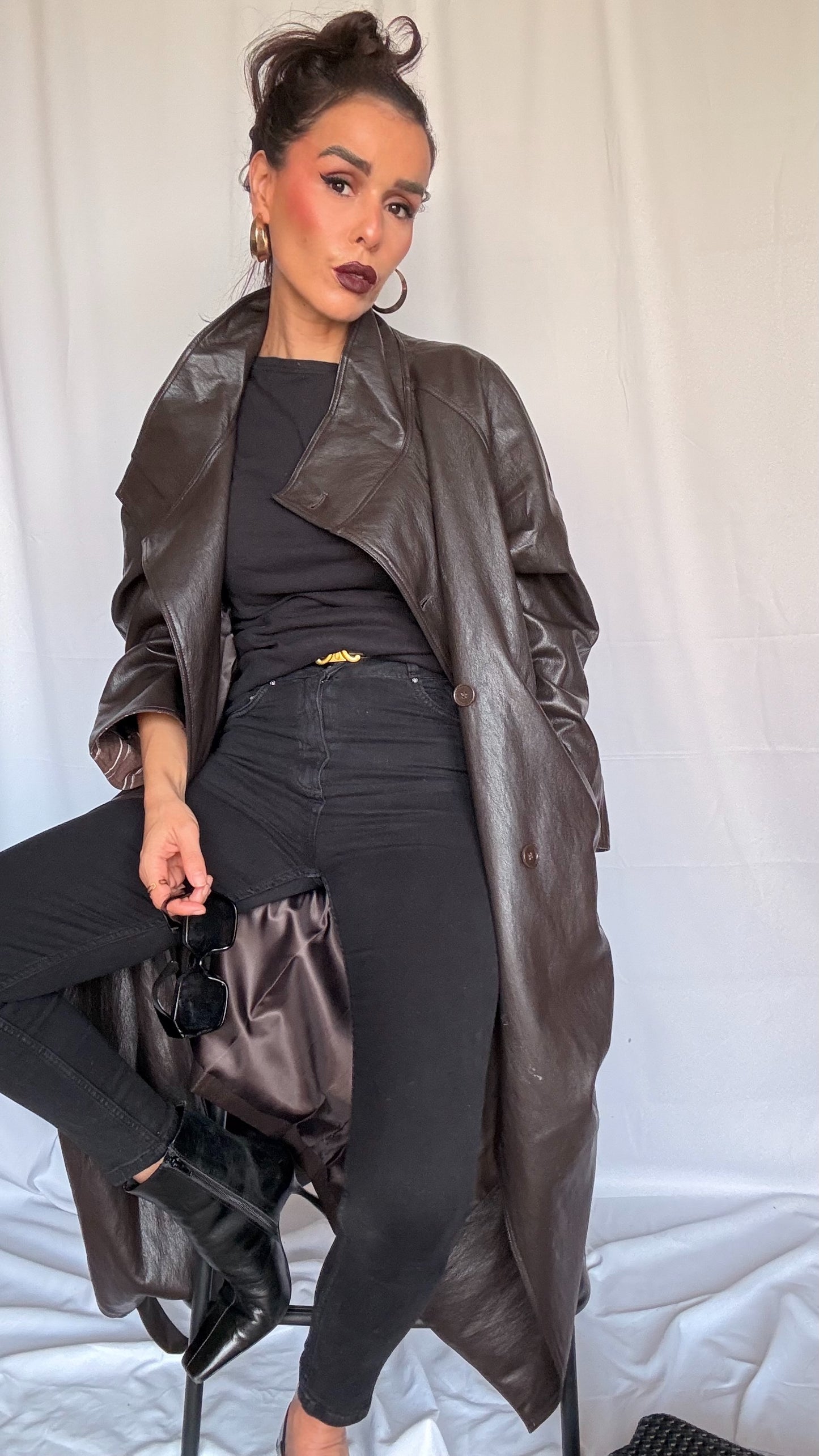 Trench long en simili cuir