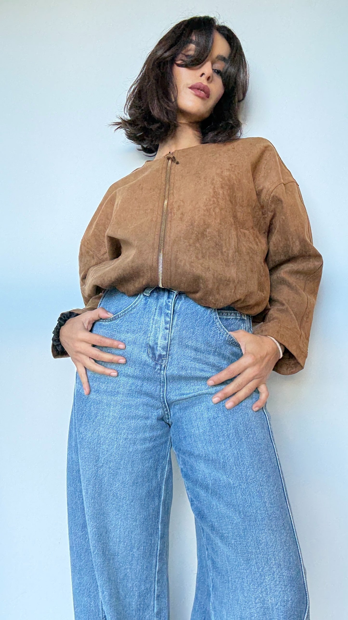 Veste en suédine camel – Style chic et décontracté