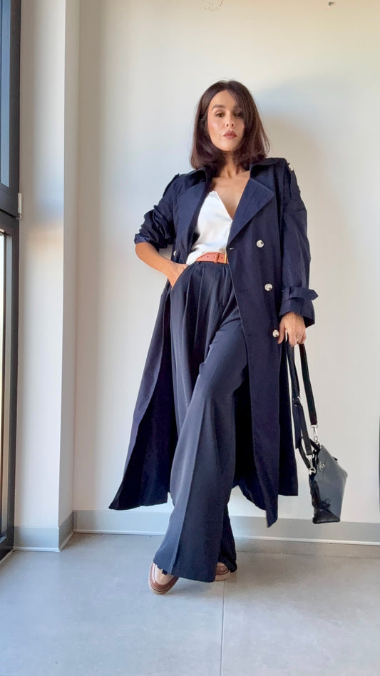 Pantalon large fluide bleu marine