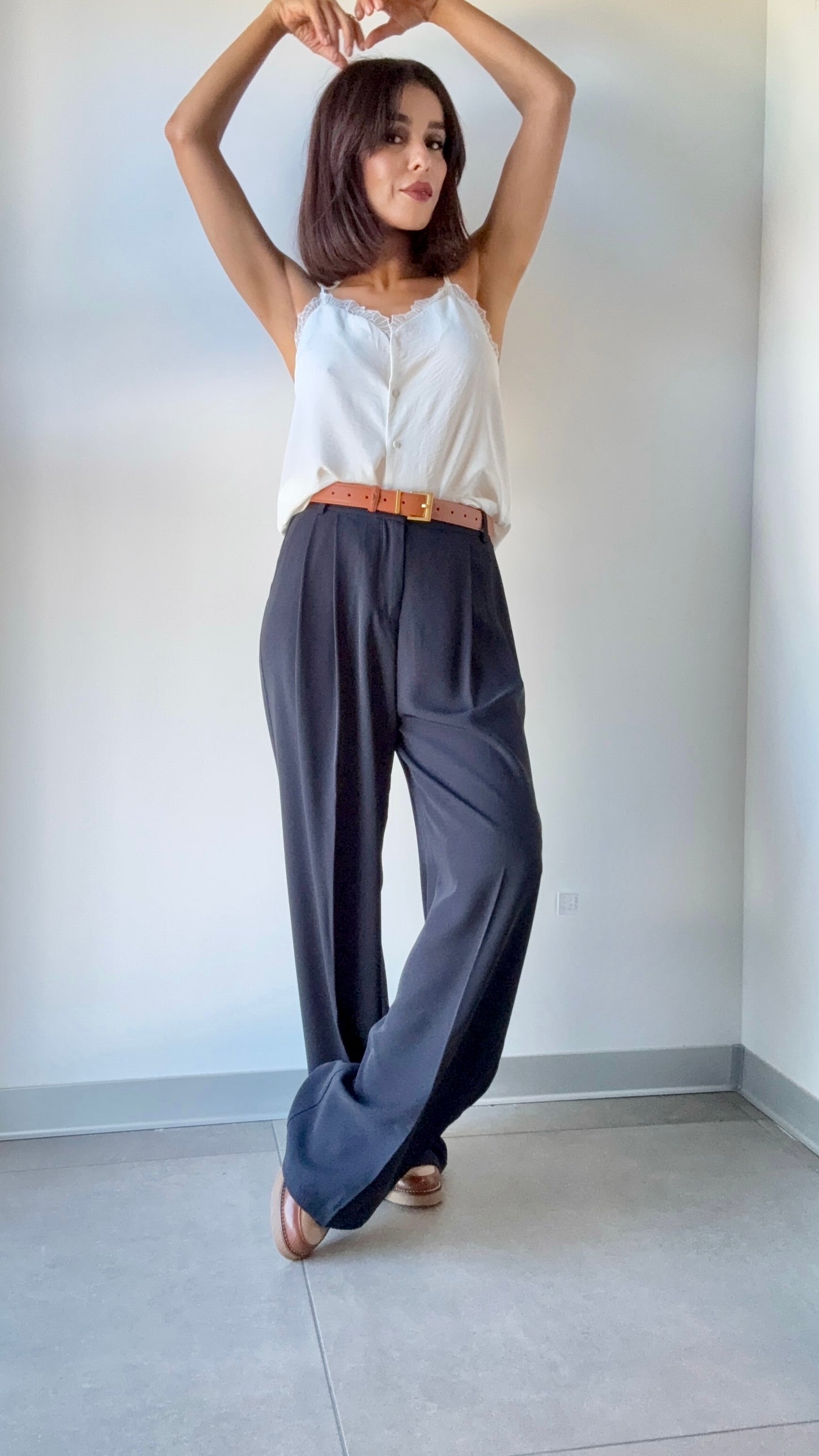 Pantalon large fluide bleu marine