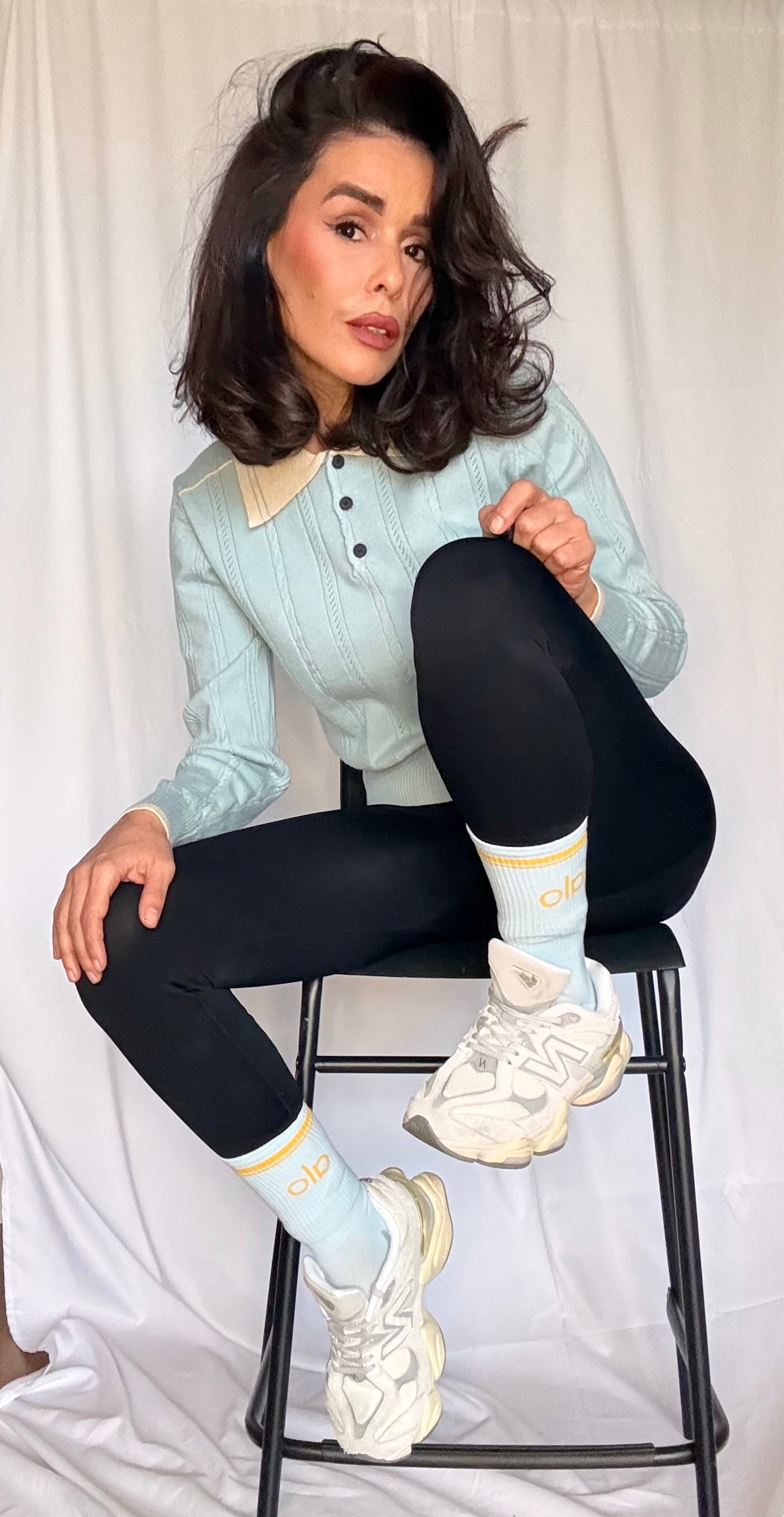 Pull maille ciel à col chemise intégré