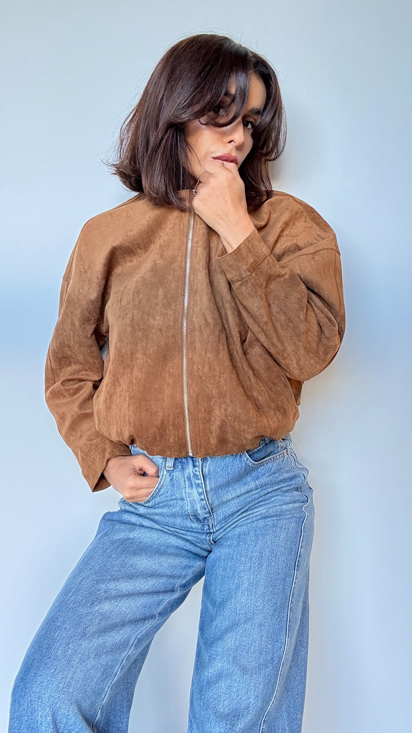 Veste en suédine camel – Style chic et décontracté