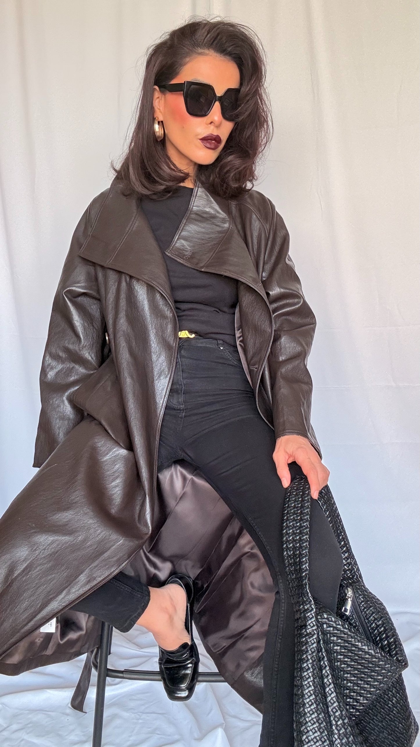Trench long en simili cuir
