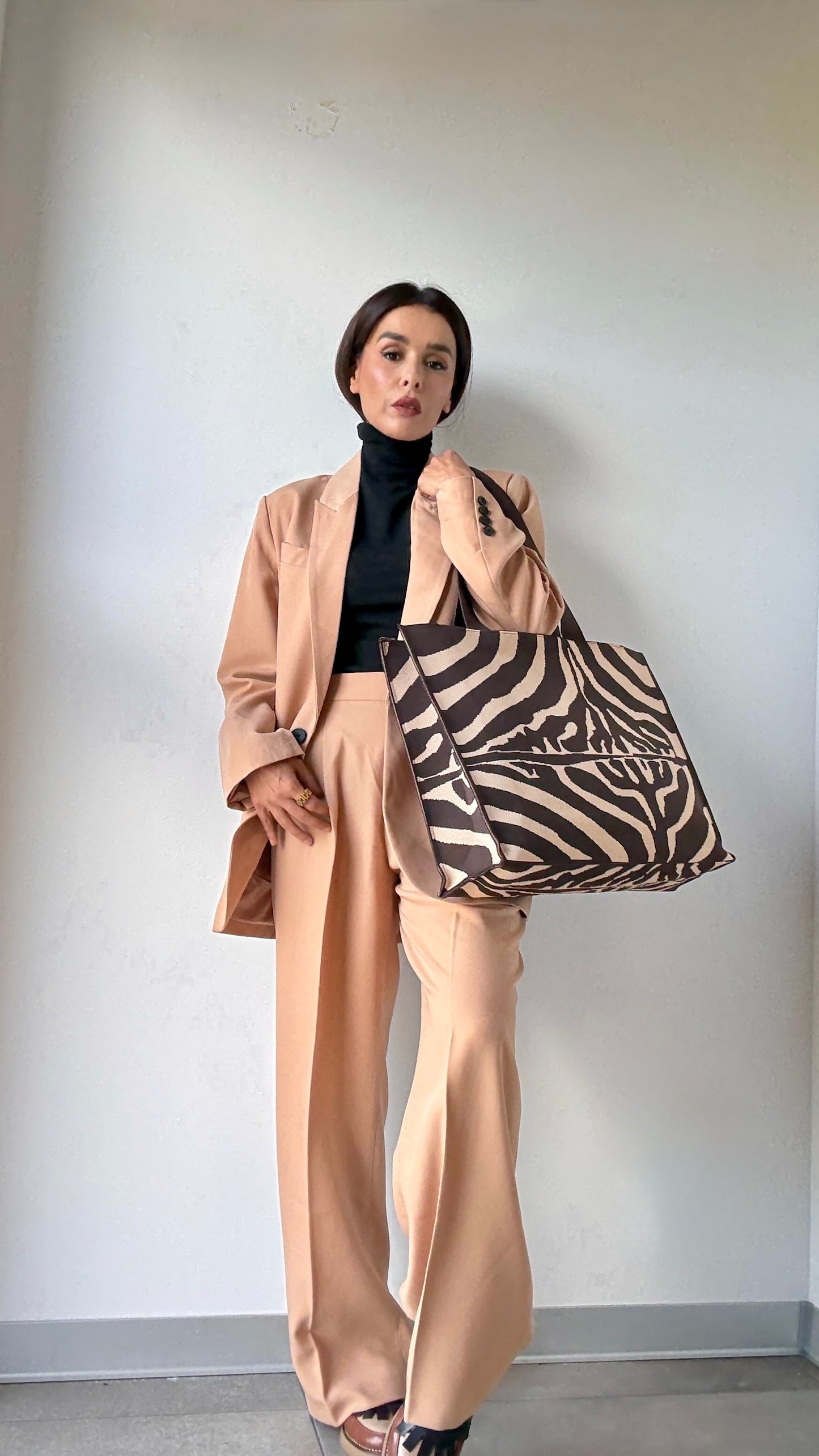 Tailleur pantalon beige oversize