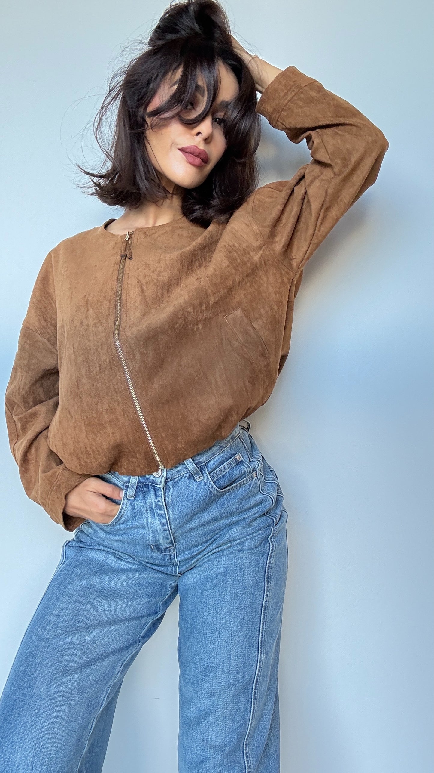 Veste en suédine camel – Style chic et décontracté
