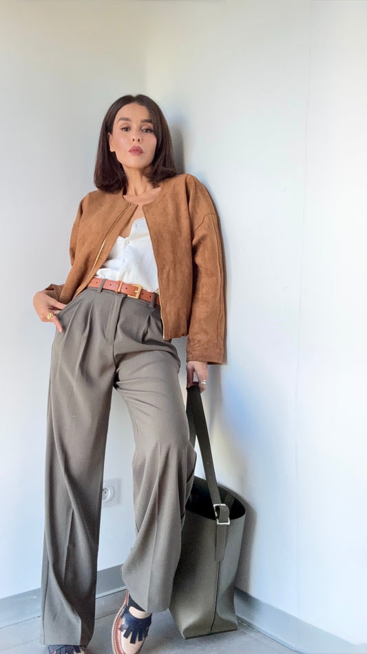 Pantalon kaki large taille haute – Élégance & confort